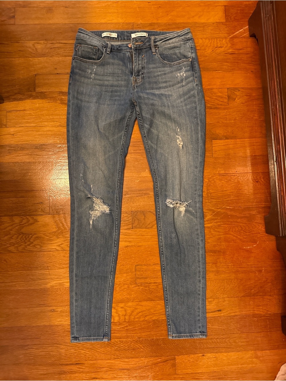 Vigoss Women's Skinny Ripped Jeans in Blue Wash